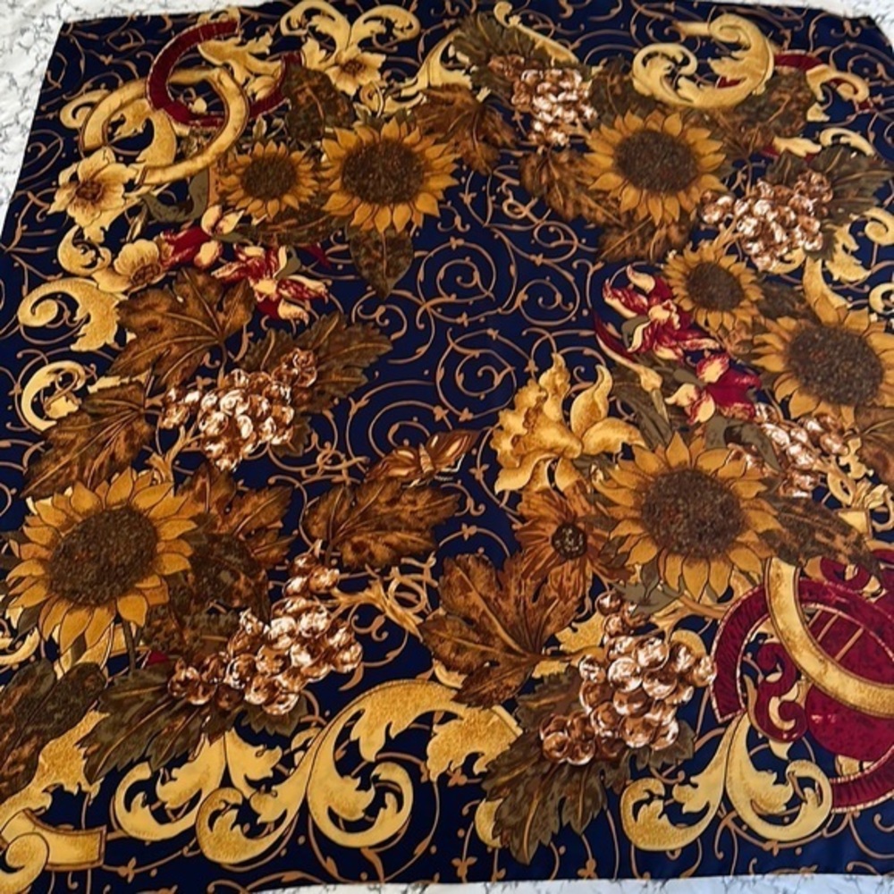 Vintage Chanel Logo Sunflower Silk Scarf Large Square
